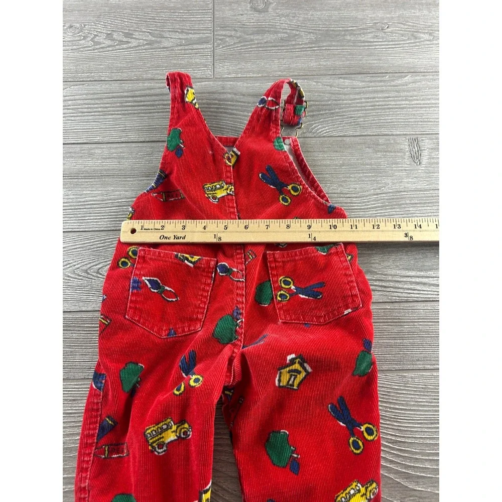 Vintage Carter's Corduroy Overalls Size 18 Mo. School Print 100% Cotton Red